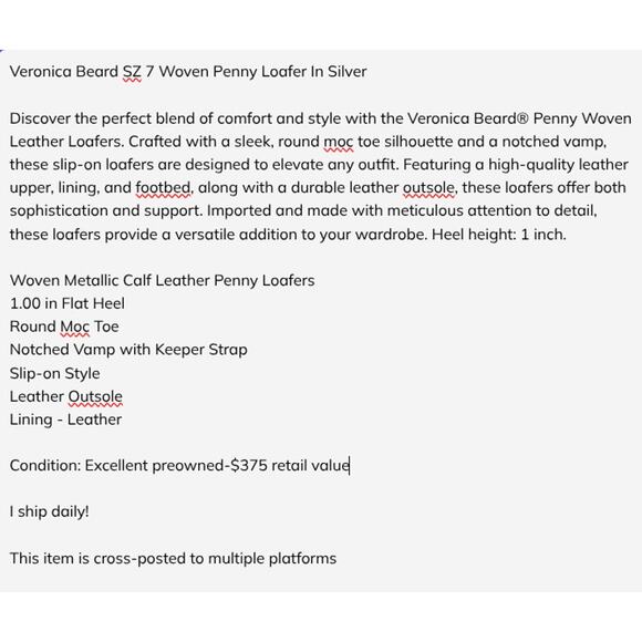 Veronica Beard SZ 7 Woven Penny Loafer In Silver $375 - Picture 10 of 10